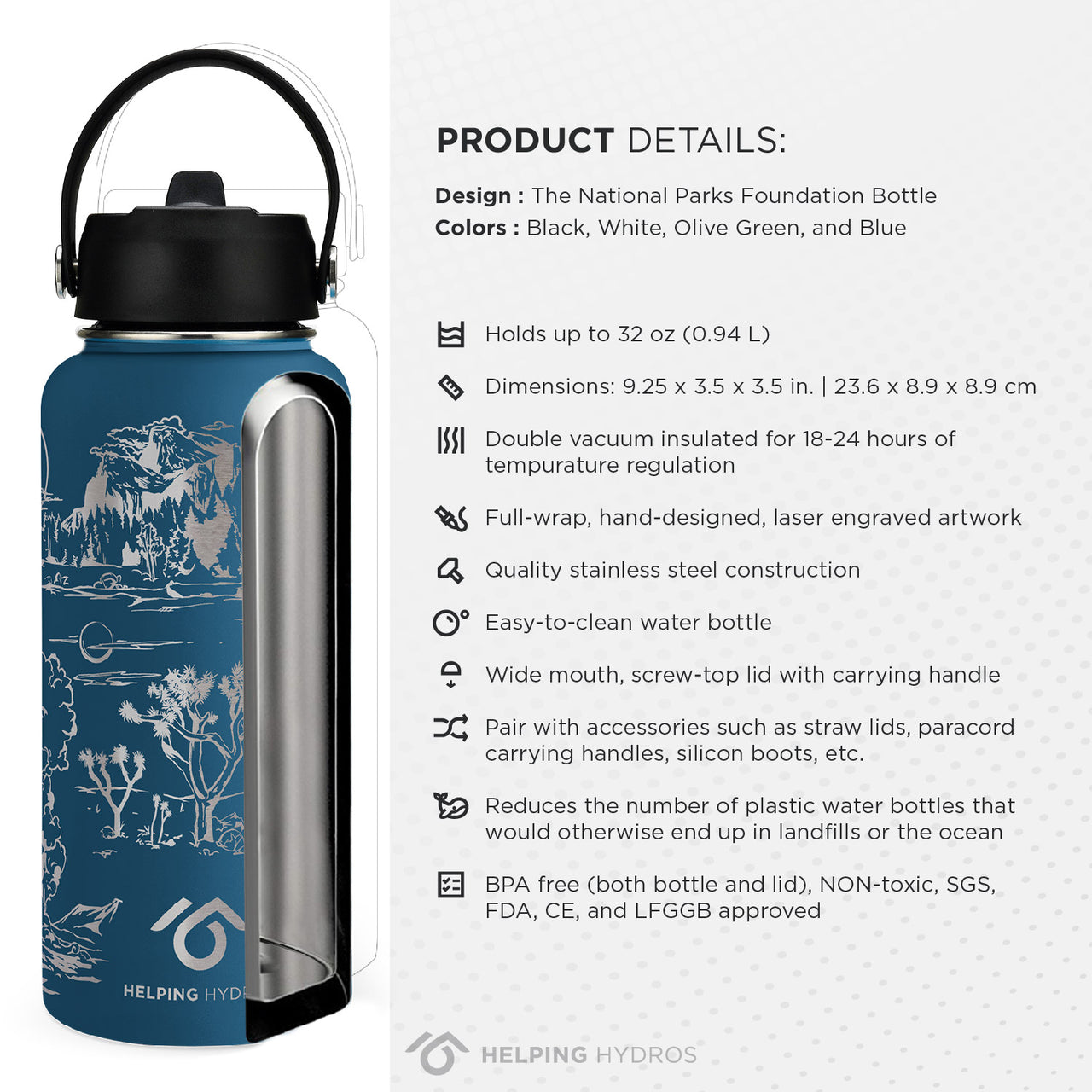 Insulated 32oz Water Bottle with Handle Clip | Keep Nature Wild
